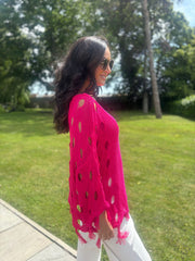 Lipstick Distressed Fringe Knit Kaiya