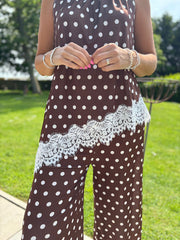 Chocolate Polka Dot Lace Trim Set Kimberly