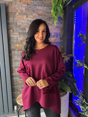Wine Sequin Bow Sweat Top Emma