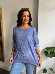 Denim Distressed Floral Top Danica