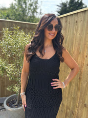 Black Fringed Shimmer Knit Dress Lorraine