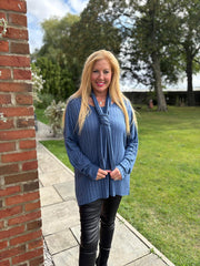 Denim Ribbed Scarf Top Zeta