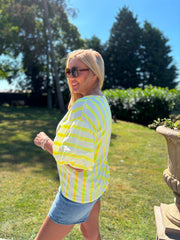 Neon Yellow Puff Sleeve Striped Top Erin