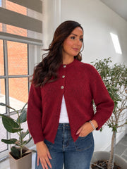 Wine Reverse Button Knit Cardi Larissa