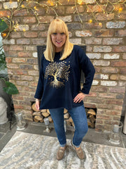 Navy Tree of Life Ribbed Sweatshirt Brooke