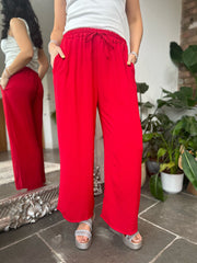 Red Wide Leg Pocket Trousers Claudia