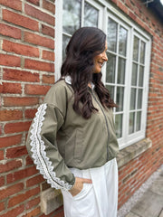 Khaki Lace Detail Zip Jacket Stevie