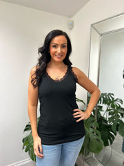 Black Lace Ribbed Vest Libby