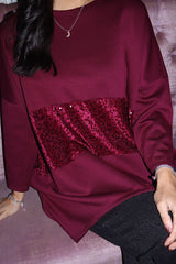 Wine Sequin Panel Sweat Top Mandy