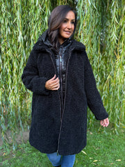 Black Premium Hooded Sherpa Coat Camilla