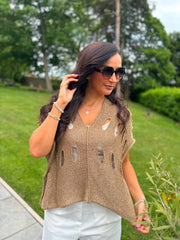 Bronze Distressed Metallic Knit Bianca