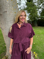 Grape Soft Cord Tie Detail Shirt Morgan