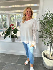 White Textured Lace Sleeve Top Heidi