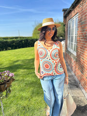 Orange Medallion Shimmer Vest Elaina