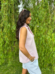 Pink Sleeveless Bubble Cotton Top Jean
