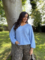 Light Blue V Neck Knit Roxanne