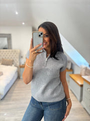 Grey Collared Short Sleeve Knit Annie