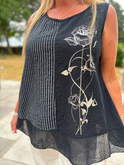 Black Striped Panel Sleeveless Top Gaynor