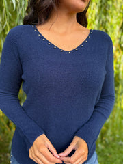 Navy Embellished Soft Knit Francine