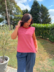 Red Sleeveless Diamante Stripe Top Caitlyn
