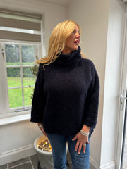 Navy Roll Neck Shimmer Knit Susan
