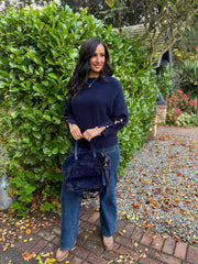 Navy Sleeve Detail Knit Top Julia