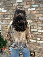 Mocha Abstract Print Mesh Top Jenna