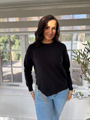 Black Asymmetric Fringed Sparkled Sweatshirt Millie