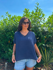 Navy Lattice Trim Top Riley