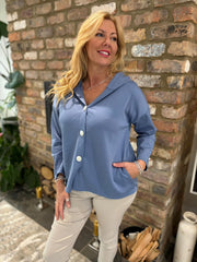 Denim Hooded Button Shacket Mabel