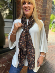 Chocolate Swirl Print Raw Edge Scarf