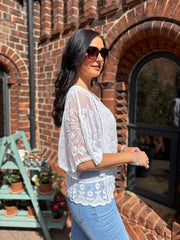 White Floral Lace Panel Top Lucy