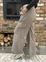 Mocha Wide Leg Pull On Cargo Trousers