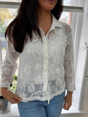White Sequin Mesh Blouse Georgia