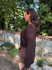 Chocolate Buttoned Tie Top Kacey