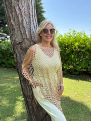 Gold Open Weave Fringed Cover Up