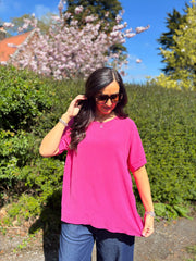 Lipstick Pink Applique Floral Crepe Top Astra
