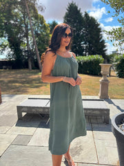 Khaki Bubble Cotton Dress Athena