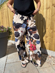 Navy Floral Brushwork Print Trousers