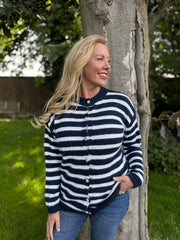 Navy Striped Knit Cardi Loretta