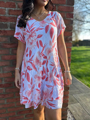 Red Floral Print Cotton Dress Clarice