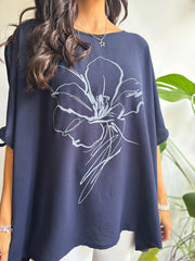 Navy Crepe Floral Cold Shoulder Top Naomi