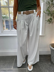 White Tailored Wide Leg Pinstripe Trousers