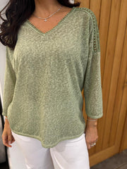 Green Marl Crochet Detail Top Cora