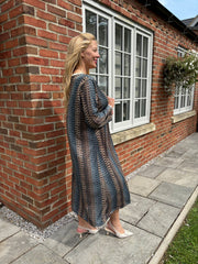 Denim Blue Pattern Stripe Shimmer Dress Freya