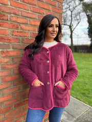 Wine Fleece Button Jacket Farah