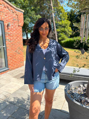 Navy Button Front Jacket Helen
