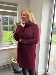Wine Button Detail Knit Dress Harley
