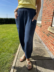 Navy Bubble Cotton Trouser Set Jasmine