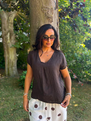Chocolate Textured V Neck Top Jodie